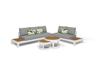 Aspen Teak Platform | Outdoor Lounge Setting in White / Light Grey / Grey Chine / 5 Seater 2LH-3RH / Aspen Coffee Table Set_2