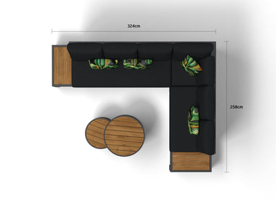 Aspen Teak Platform | Outdoor Lounge Setting in Charcoal / Sooty / Dark Grey / 6 Seater 2LH-3RH-CNR / Aspen Coffee Table Set_15