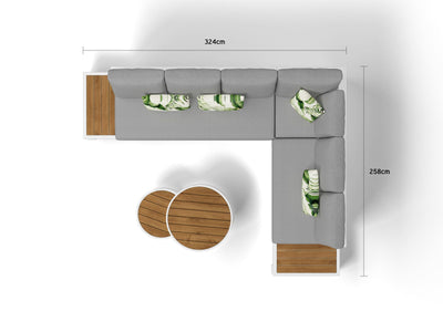 Aspen Teak Platform | Outdoor Lounge Setting in White / Light Grey / Grey Chine / 6 Seater 2LH-3RH-CNR / Aspen Coffee Table Set_5