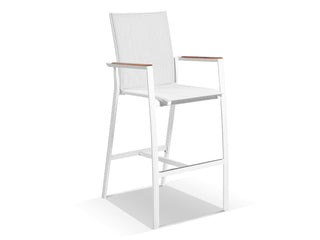 Sevilla Teak Arm Outdoor Bar Chair in White.