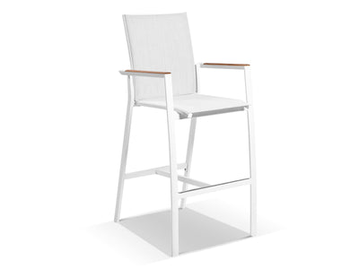 Sevilla Teak Arm Outdoor Bar Chair in White.