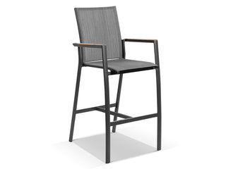 Sevilla Teak Arm Outdoor Bar Chair in Charcoal.