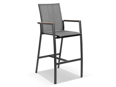 Sevilla Teak Arm Outdoor Bar Chair in Charcoal.