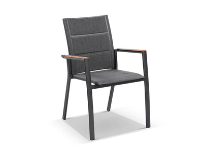 Sevilla Teak Arm Outdoor Dining Chair in Charcoal.