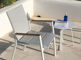 Sevilla Teak Arm Outdoor Dining Chair in White 4.