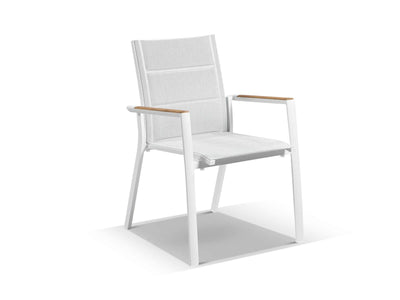 Sevilla Teak Arm Outdoor Dining Chair in White.