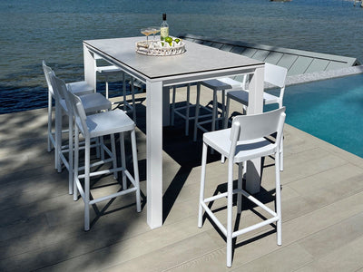 FLOOR MODEL - Adele Ceramic Bar Table with Lisbon Chairs 9pc Outdoor Bar Setting_1