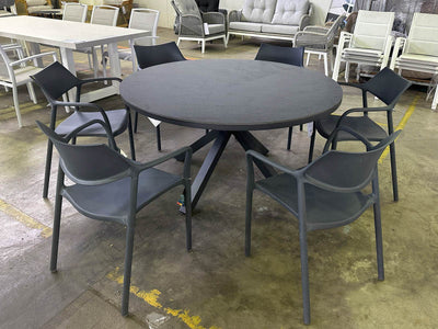 SYD FLOORSTOCK SALE - Adele Round Ceramic Table with Splash Aire Chairs 7pc Outdoor Dining Setting_1