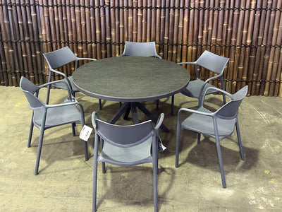SYD FLOORSTOCK SALE - Adele Round Ceramic Table with Splash Aire Chairs 7pc Outdoor Dining Setting_1