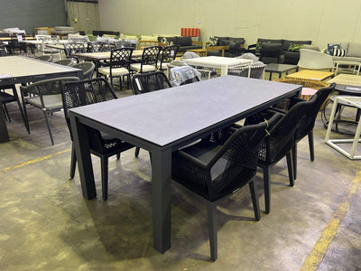 SYD FLOORSTOCK SALE - Adele Ceramic Table with Serang Chairs 7pc Dining Setting_1