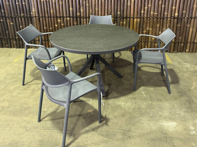 SYD FLOORSTOCK SALE - Adele Round Ceramic Table with Splash Aire Chairs 5pc Outdoor Dining Setting_1