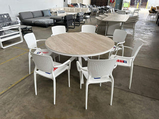 SYD FLOORSTOCK SALE - Adele Ceramic 140cm Round Table with Safira Chairs 8pc Dining Setting_1