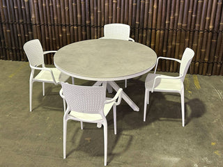 SYD FLOORSTOCK SALE - Adele Round Ceramic Table with Safira Chairs 5pc Outdoor Dining Setting_1