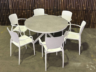 SYD FLOORSTOCK SALE - Adele Round Ceramic Table with Safira Chairs 7pc Outdoor Dining Setting_1