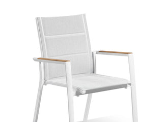 Sevilla Teak Arm Outdoor Dining Chair in White 2.