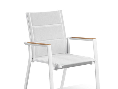 Sevilla Teak Arm Outdoor Dining Chair in White 2.