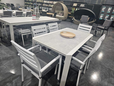 FLOORSTOCK SALE - Tellaro Ceramic Table with Twain Chairs - 7pc Outdoor Dining Setting_1