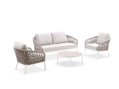 Treble Sofa Set | Outdoor Lounge Setting in White / Latte / Silver Beige / 4 Seater / Treble Coffee Table_1