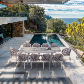 Treble Outdoor Dining Chair in White / Latte / Silver Beige 4.