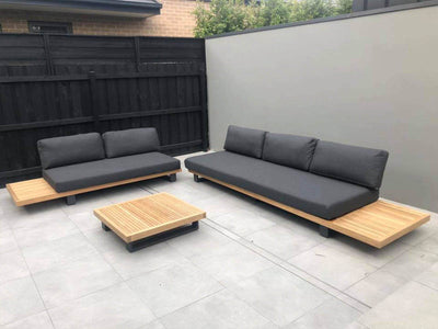 Truro Teak Platform | Outdoor Lounge Setting in Sooty / 5 Seater / Truro Coffee Table_13