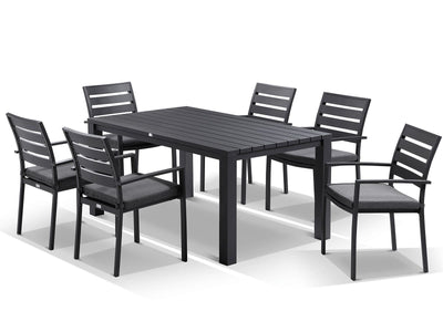 Adele Table & Twain Chairs | Outdoor Dining Setting in Charcoal / 7pc 165cm_1