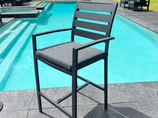 Twain Outdoor Bar Chair in Charcoal / Dark Grey.