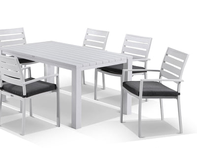 Adele Table & Twain Chairs | Outdoor Dining Setting in White / 7pc 165cm_4