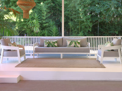 Ubud Sofa Set | Outdoor Lounge Setting in White / Grey Chine / 5 Seater / Without Coffee Table_1