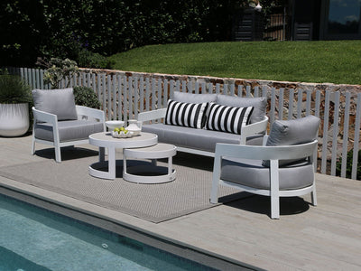 Ubud Sofa Set | Outdoor Lounge Setting in White / Grey Chine / 4 Seater / Aspen Coffee Table Set_5