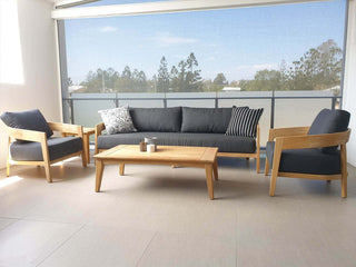 Ubud Outdoor Lounge in Teak / Sooty / 3 Seater - back view.