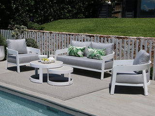 Ubud Sofa Set | Outdoor Lounge Setting in White / Grey Chine / 4 Seater / Aspen Coffee Table Set_12