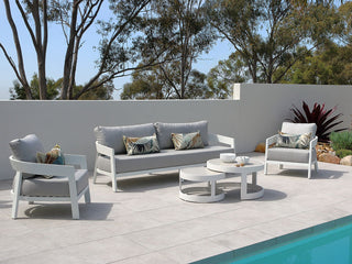 Ubud Sofa Set | Outdoor Lounge Setting in White / Grey Chine / 5 Seater / Aspen Coffee Table Set_1