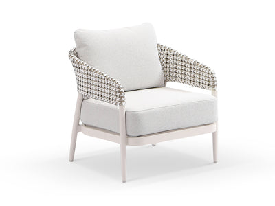 Noosa outdoor armchair. Dune frame with drift wicker and UVanta Vanilla fabric