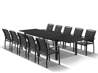 Bronte Extension Table & Verde Chairs | Outdoor Dining Setting in Charcoal / Black / 11pc 320cm_1