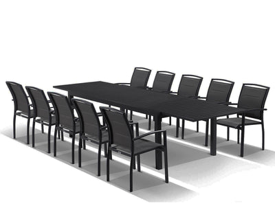 Bronte Extension Table & Verde Chairs | Outdoor Dining Setting in Charcoal / Black / 11pc 320cm_1