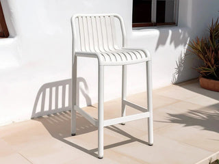 Adele Table & Voyage Chairs | Outdoor Balcony Bar Setting in White / 4pc 195x42cm_3
